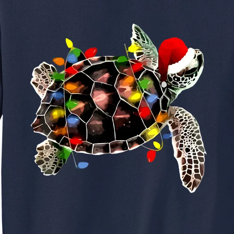 Sea Turtle Christmas Lights Funny Santa Hat Merry Christmas Tall Sweatshirt