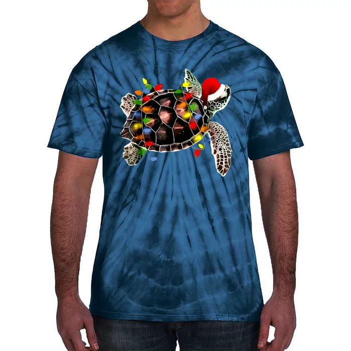 Sea Turtle Christmas Lights Funny Santa Hat Merry Christmas Tie-Dye T-Shirt