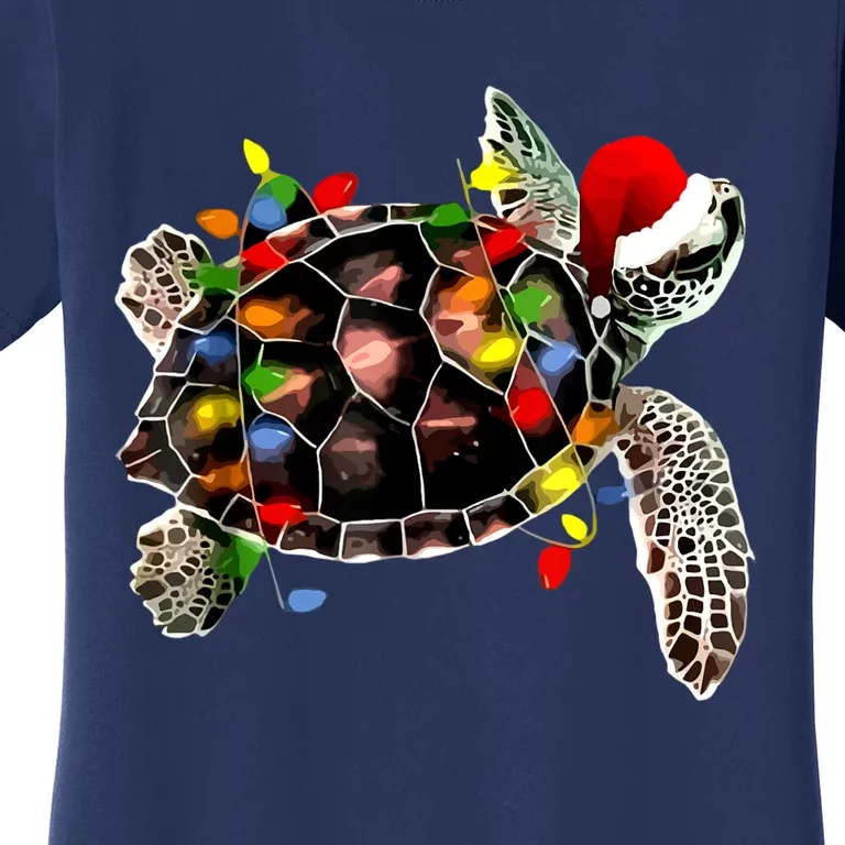 Sea Turtle Christmas Lights Funny Santa Hat Merry Christmas Women's T-Shirt