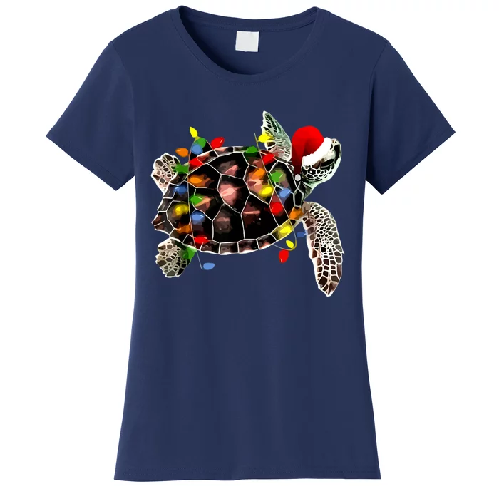 Sea Turtle Christmas Lights Funny Santa Hat Merry Christmas Women's T-Shirt