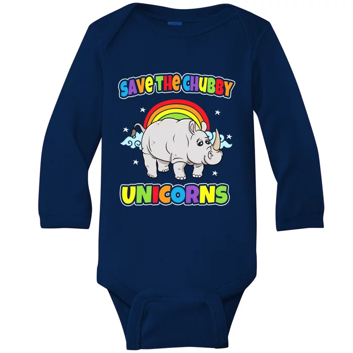 Save The Chubby Unicorns Rhinos Funny Quotes Humor Sayings Funny Gift Baby Long Sleeve Bodysuit