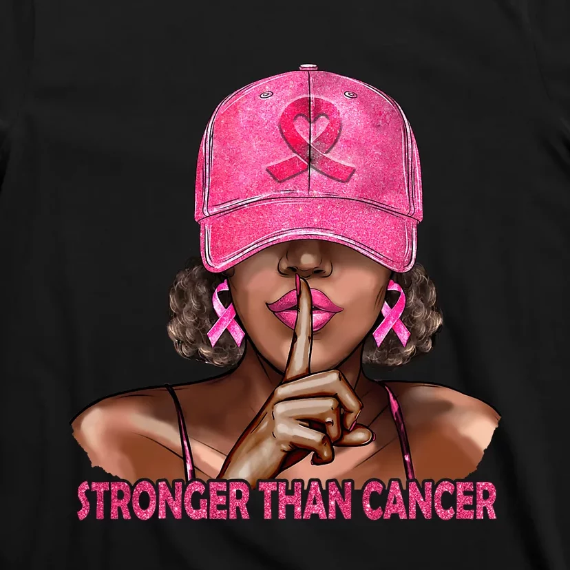 Stronger Than Cancer Black Women_ Breast Cancer Pink Ribbon T-Shirt