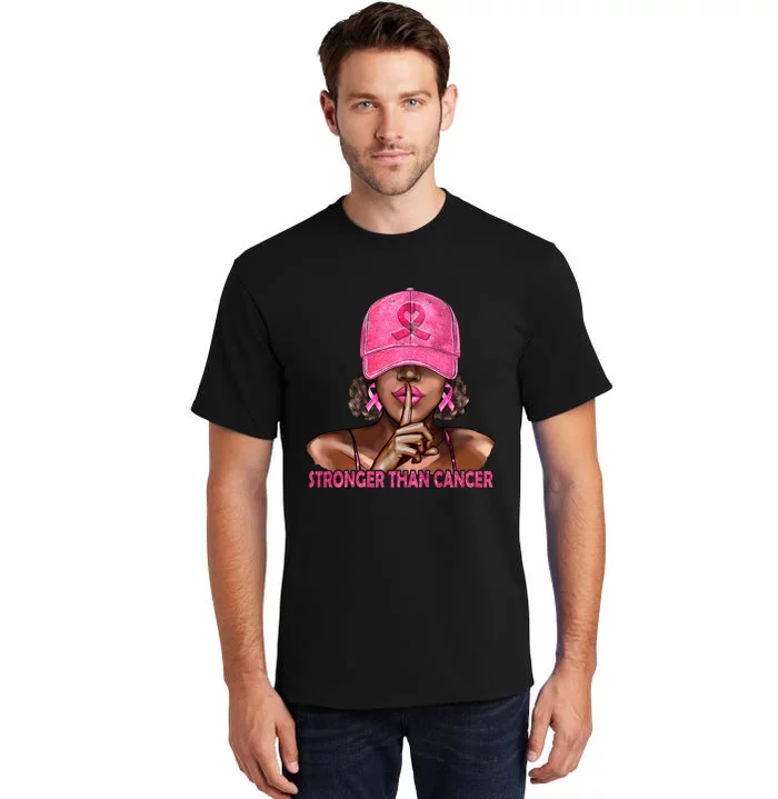 Stronger Than Cancer Black Women_ Breast Cancer Pink Ribbon Tall T-Shirt