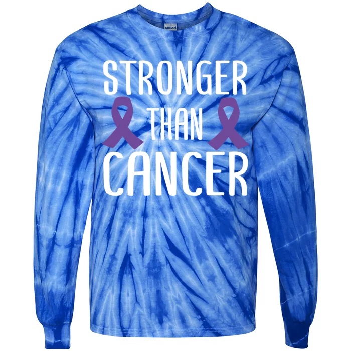 Stronger Than Cancer Pancreatic Cancer Purple Ribbon Gift Tie-Dye Long Sleeve Shirt