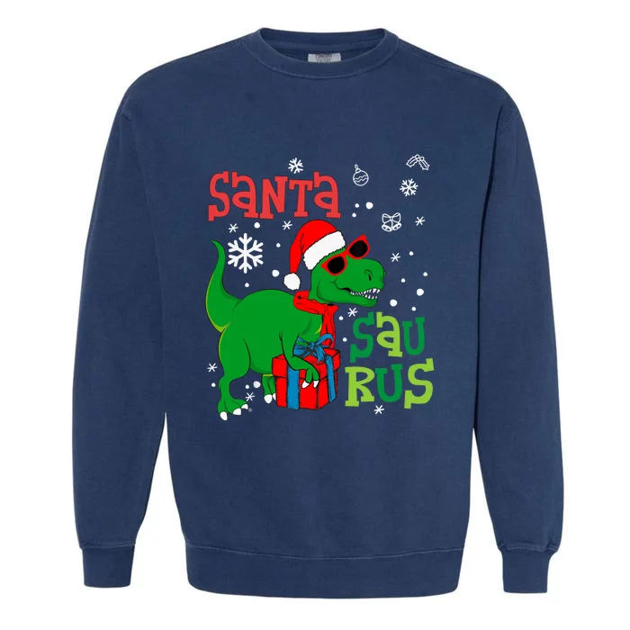 Santa Trex Christmas Dinosaur Tree Rex Boy Family Pajama Garment-Dyed Sweatshirt