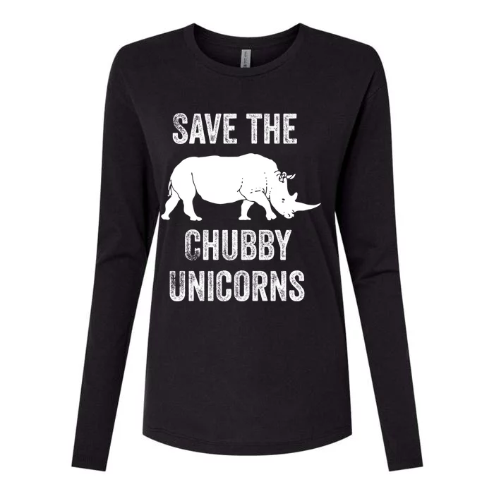 Save The Chubby Unicorns Cool Gift Funny Rhino Gift Womens Cotton Relaxed Long Sleeve T-Shirt