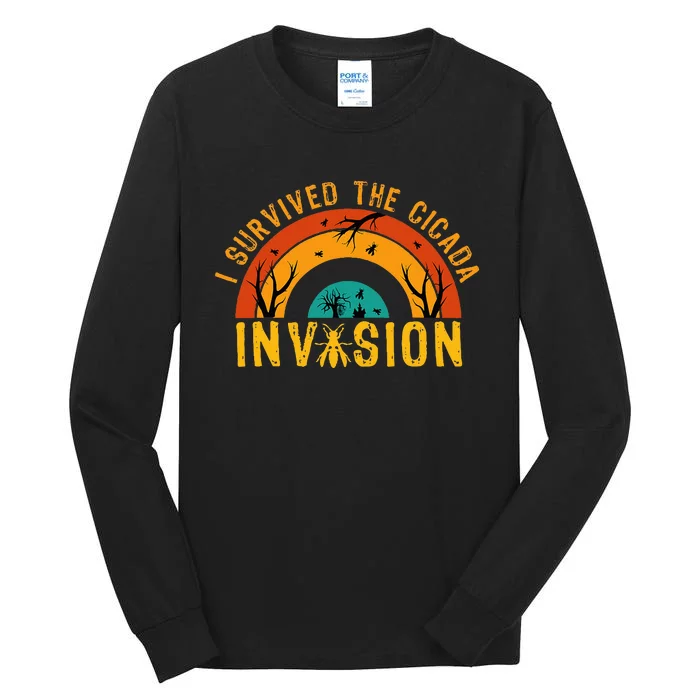 Survived The Cicada Invasion Summer Funny Vintage Insect Tall Long Sleeve T-Shirt