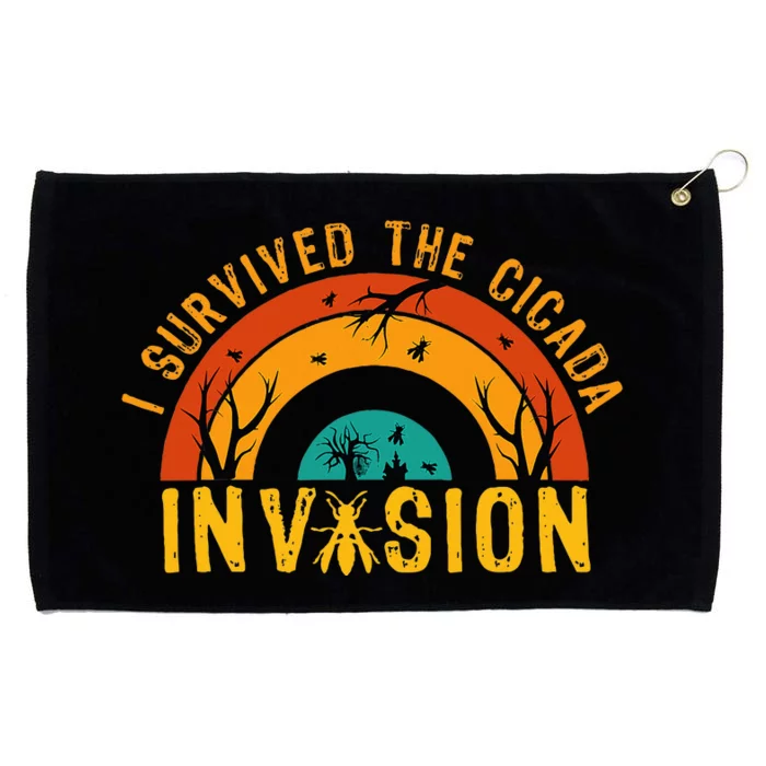 Survived The Cicada Invasion Summer Funny Vintage Insect Grommeted Golf Towel