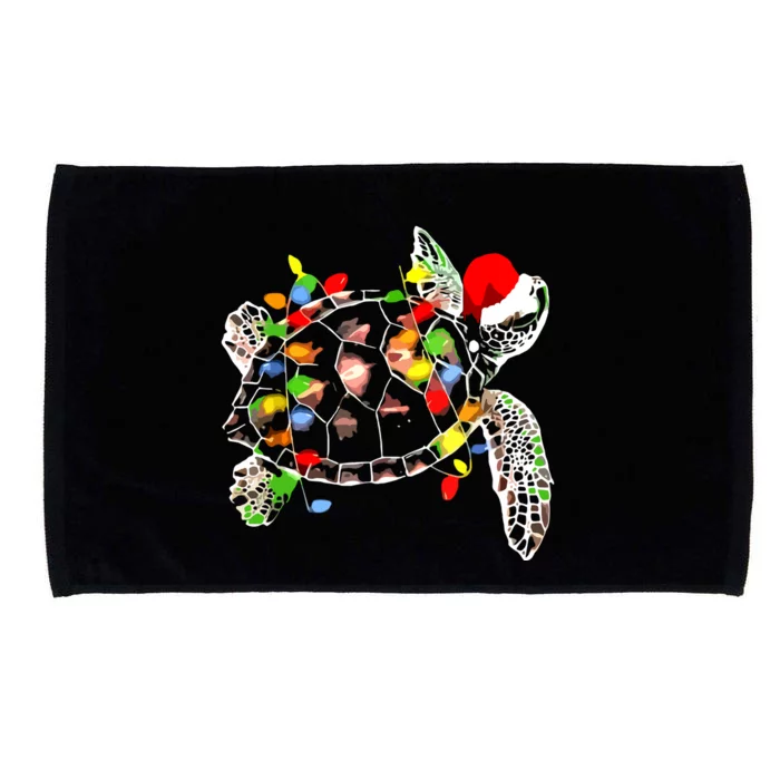 Sea Turtle Christmas Lights Funny Santa Hat Merry Christmas Microfiber Hand Towel