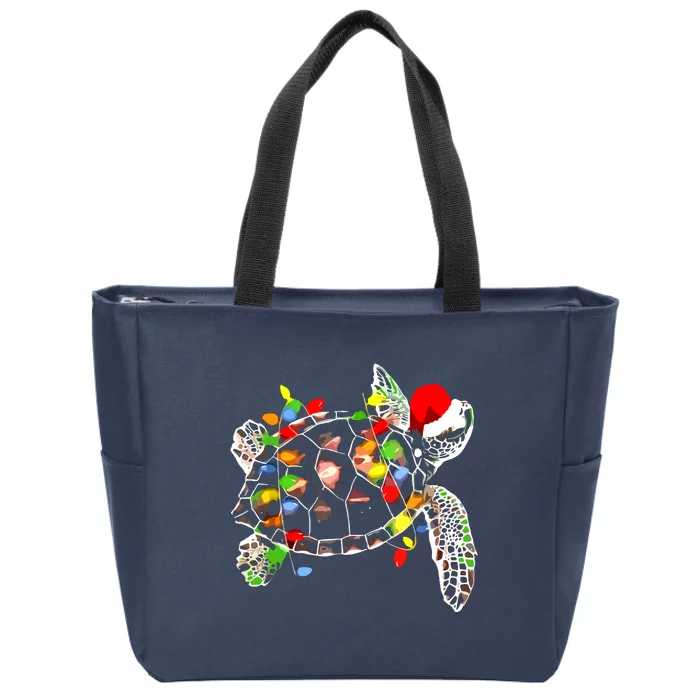 Sea Turtle Christmas Lights Funny Santa Hat Merry Christmas Zip Tote Bag