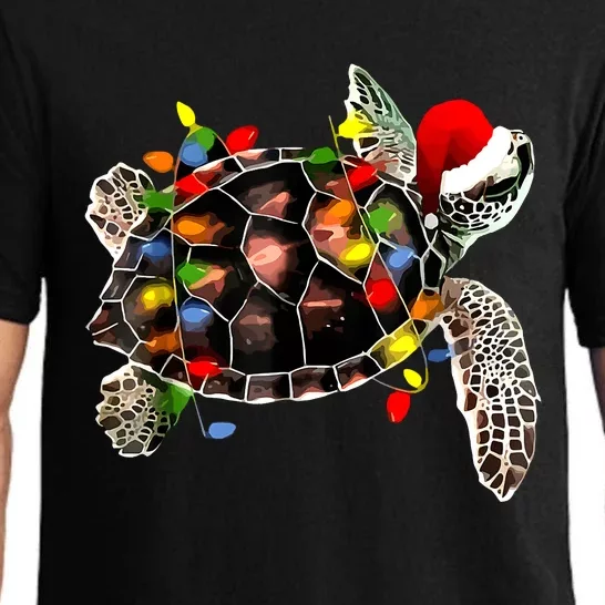 Sea Turtle Christmas Lights Funny Santa Hat Merry Christmas Pajama Set