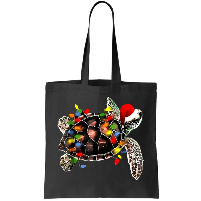 Sea Turtle Christmas Lights Funny Santa Hat Merry Christmas Tote Bag