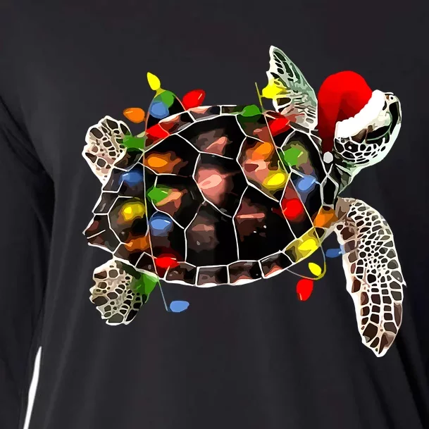 Sea Turtle Christmas Lights Funny Santa Hat Merry Christmas Cooling Performance Long Sleeve Crew