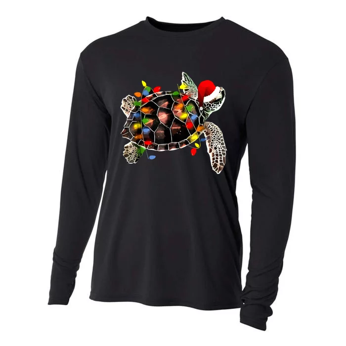 Sea Turtle Christmas Lights Funny Santa Hat Merry Christmas Cooling Performance Long Sleeve Crew