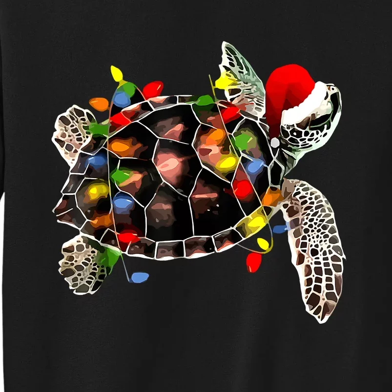 Sea Turtle Christmas Lights Funny Santa Hat Merry Christmas Tall Sweatshirt