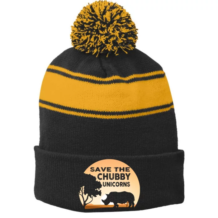 Save The Chubby Unicorns Fat Rhino Funny Stripe Pom Pom Beanie