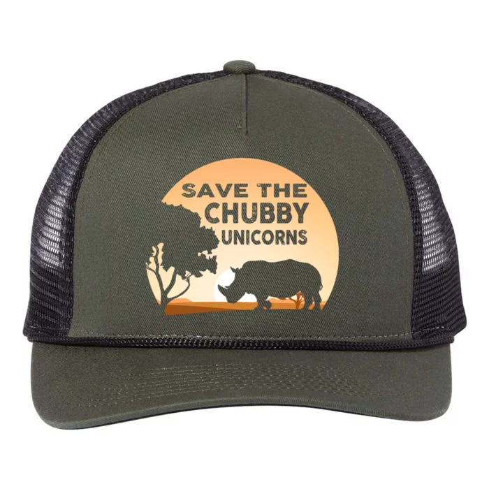 Save The Chubby Unicorns Fat Rhino Funny Retro Rope Trucker Hat Cap