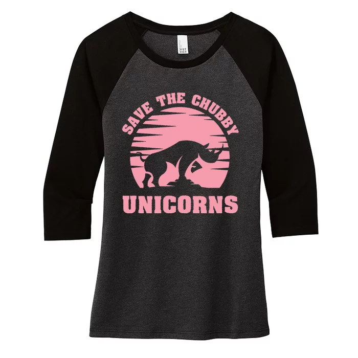 Save The Chubby Unicorns Funny Unicorn Rhino Women's Tri-Blend 3/4-Sleeve Raglan Shirt