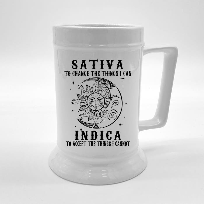 Sativa To Change The Things I Can Indica, Cannabis Weed Front & Back Beer Stein