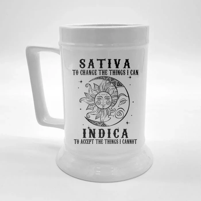 Sativa To Change The Things I Can Indica, Cannabis Weed Front & Back Beer Stein