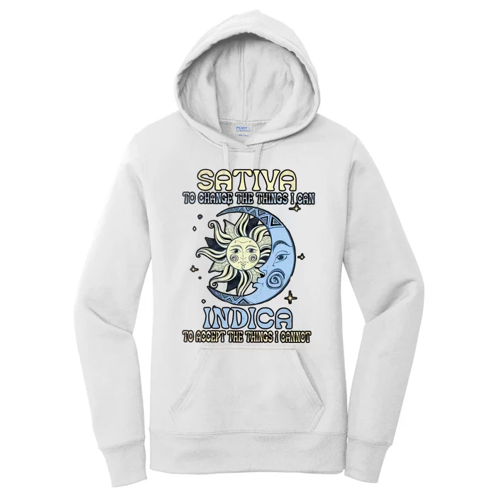 Sativa To Change The Things I Can Indica Cannabis Weed Sun Moon 420 Day Women's Pullover Hoodie