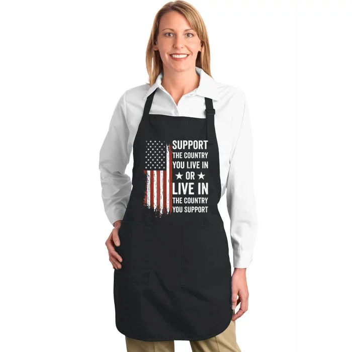 Support The Country You Live In American Flag Usa Full-Length Apron With Pocket