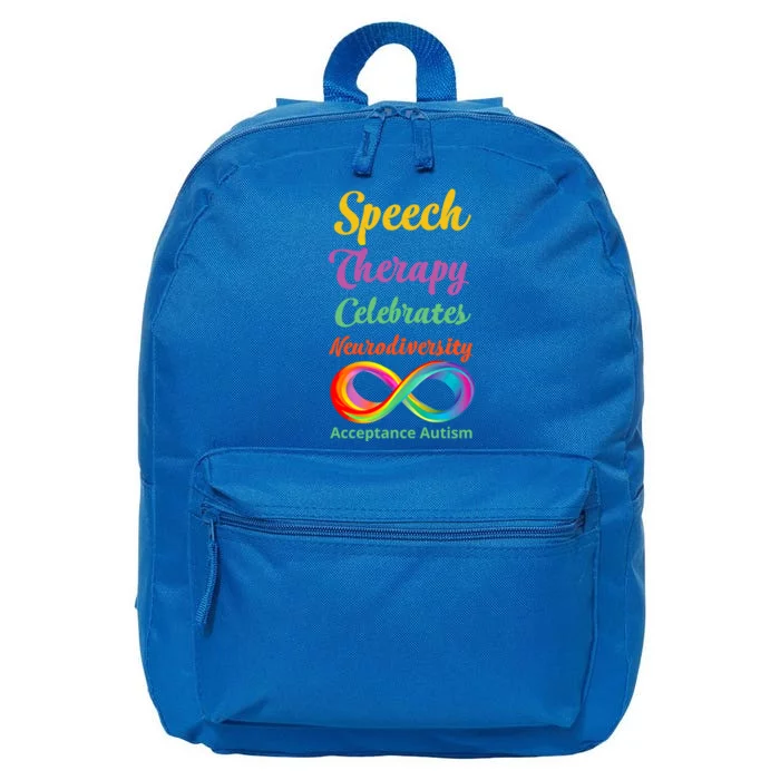 Speech Therapy Celebrates Neurodiversity Acceptance Autism Gift 16 in Basic Backpack