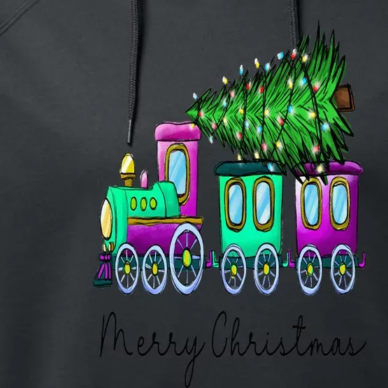 Steam Train Christmas Light Tree Railroad Pajama Xmas Performance Fleece Hoodie