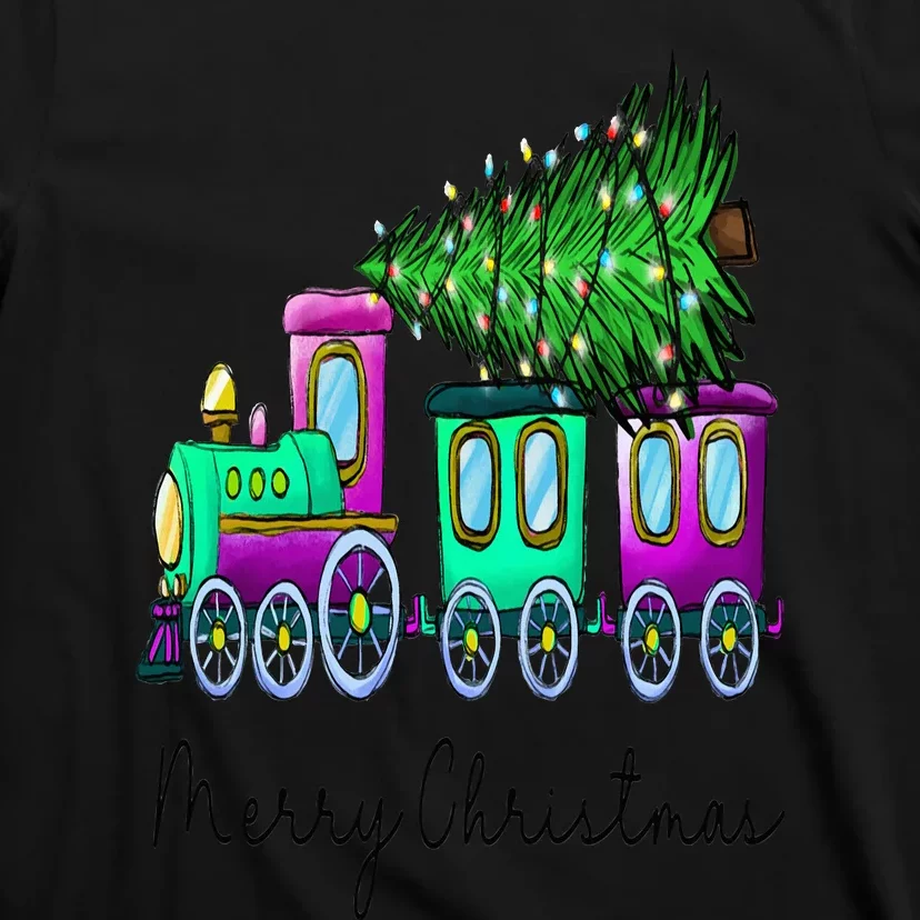 Steam Train Christmas Light Tree Railroad Pajama Xmas T-Shirt