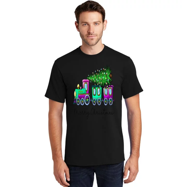 Steam Train Christmas Light Tree Railroad Pajama Xmas Tall T-Shirt