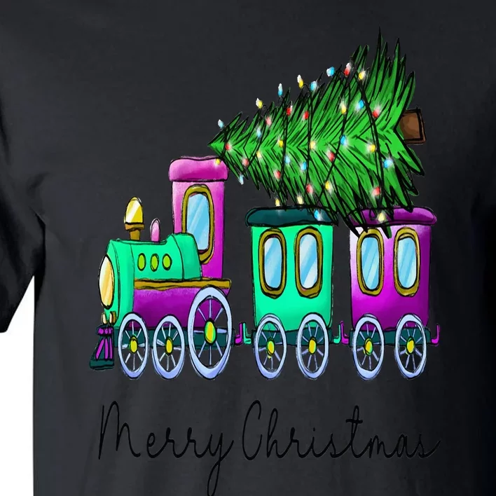 Steam Train Christmas Light Tree Railroad Pajama Xmas Tall T-Shirt