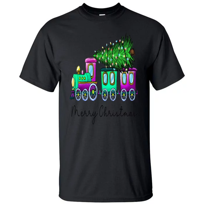 Steam Train Christmas Light Tree Railroad Pajama Xmas Tall T-Shirt