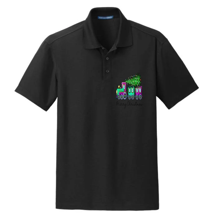 Steam Train Christmas Light Tree Railroad Pajama Xmas Dry Zone Grid Performance Polo