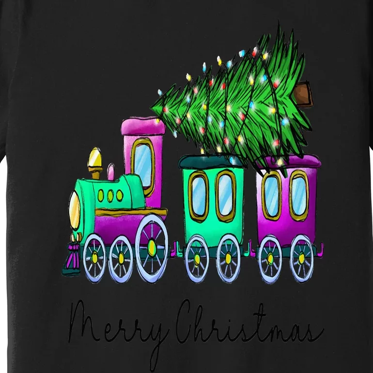 Steam Train Christmas Light Tree Railroad Pajama Xmas Premium T-Shirt