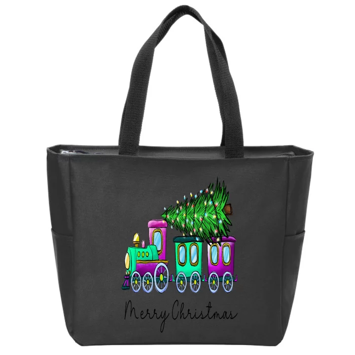 Steam Train Christmas Light Tree Railroad Pajama Xmas Zip Tote Bag