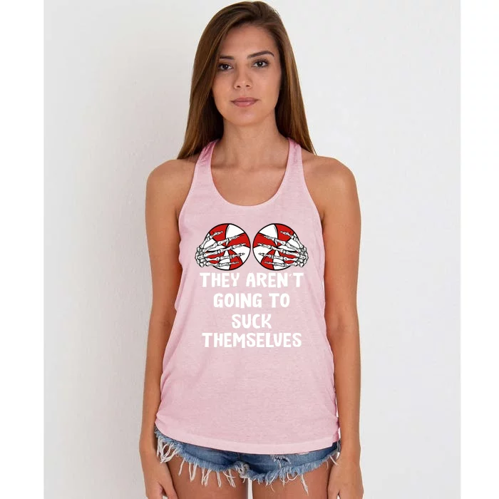 Suck Themselves Candy Christmas Skeleton Couple Matching Gift Women's Knotted Racerback Tank