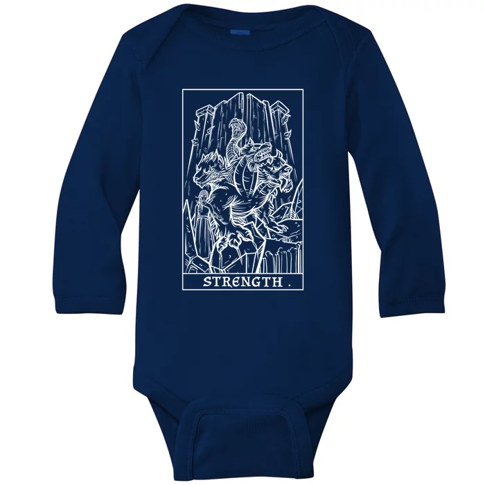 Strength Tarot Card Greek Mythology Halloween Cerberus Witch Gift Baby Long Sleeve Bodysuit