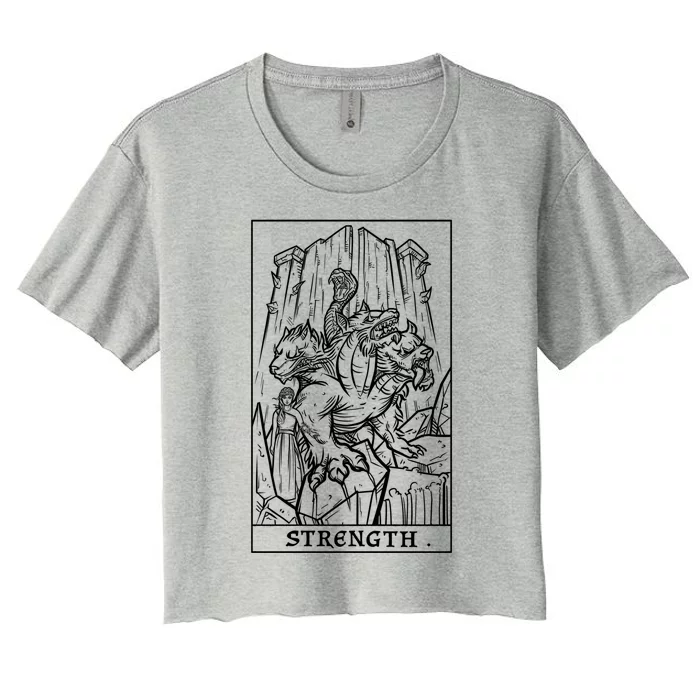 Strength Tarot Card Greek Mythology Halloween Cerberus Witch Gift Women's Crop Top Tee