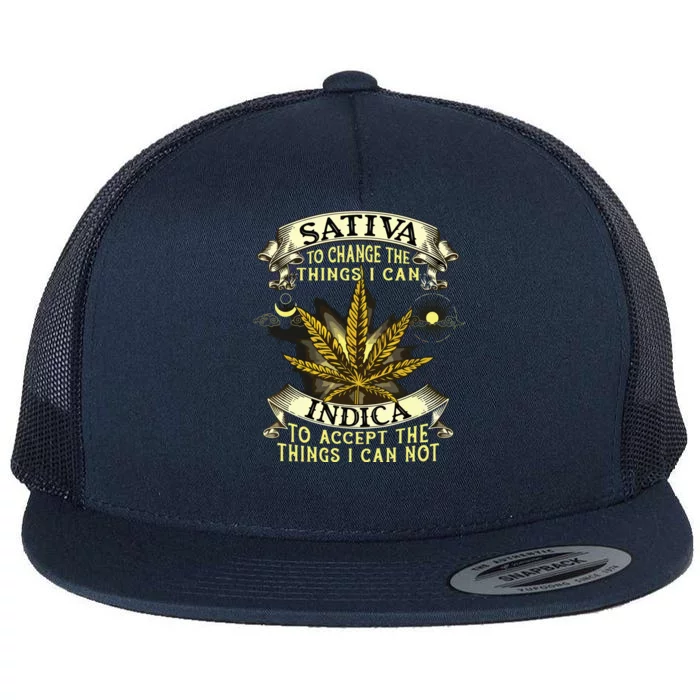 Sativa To Change The Things I Can Indica Cannabis Weed Leaf Flat Bill Trucker Hat