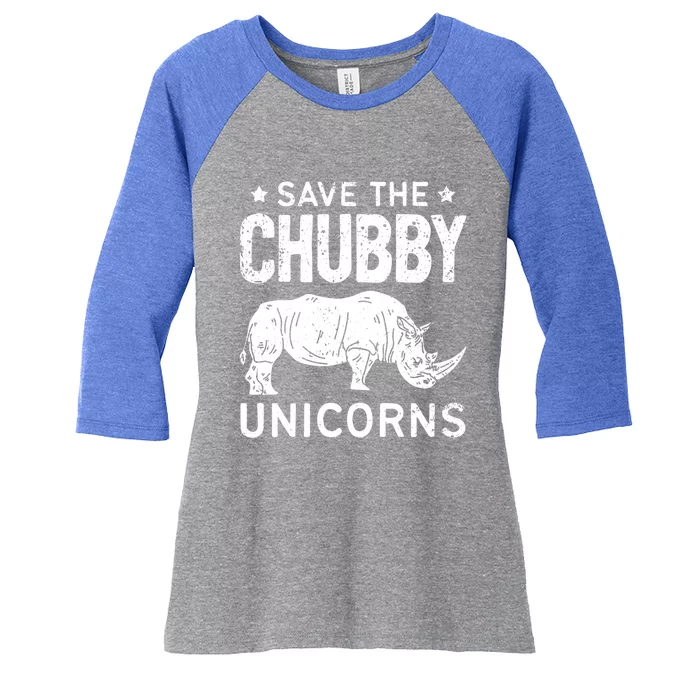 Save The Chubby Unicorns Gift Rhino Fat Unicorn Rhinoceros Cute Gift Women's Tri-Blend 3/4-Sleeve Raglan Shirt