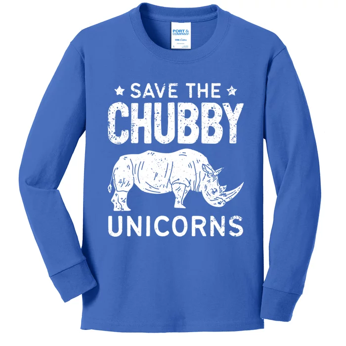 Save The Chubby Unicorns Gift Rhino Fat Unicorn Rhinoceros Cute Gift Kids Long Sleeve Shirt