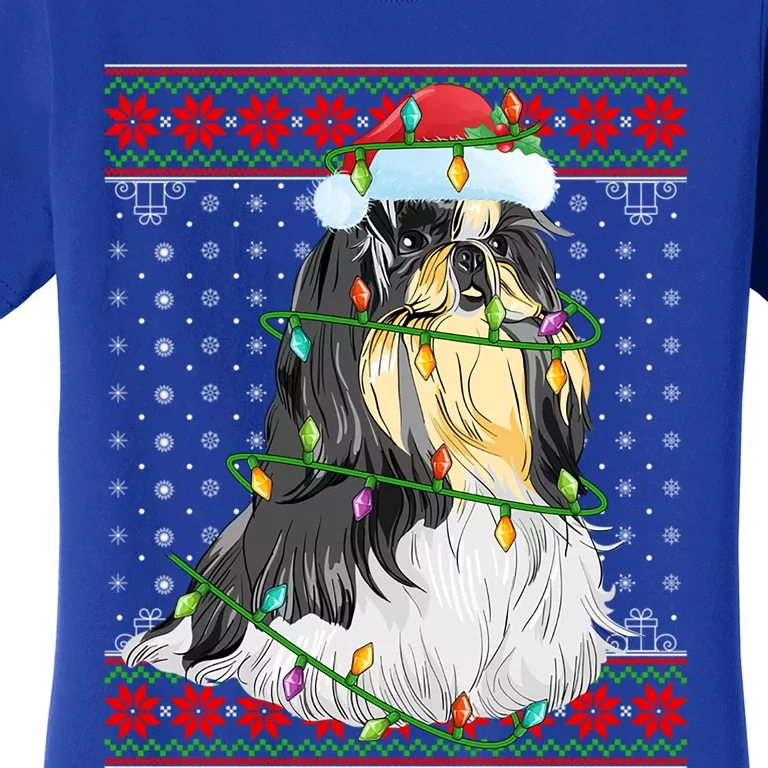 Shih Tzu Christmas Lights Ugly Sweater Shih Tzu Dog Xmas Funny Gift Women's T-Shirt