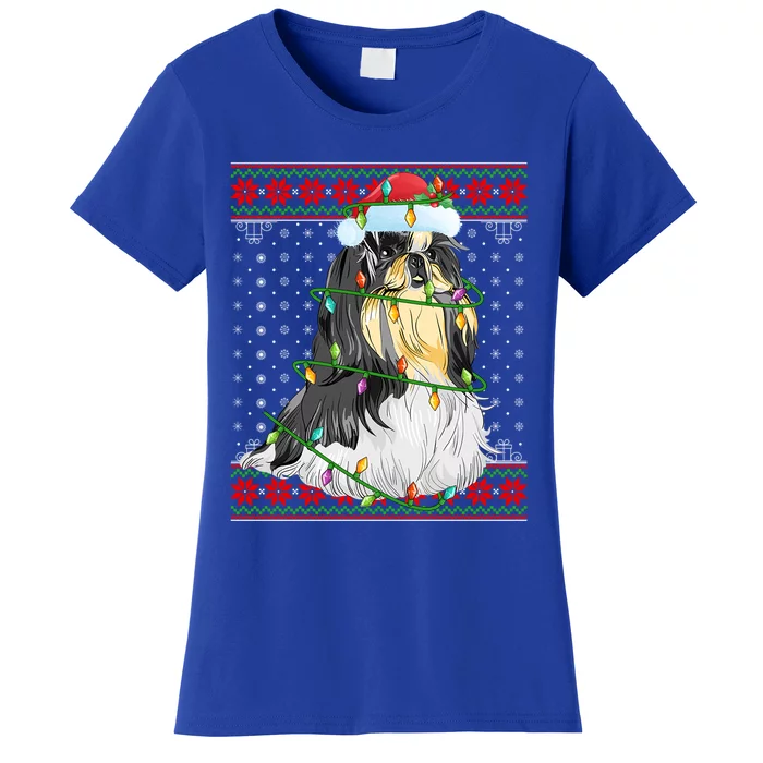 Shih Tzu Christmas Lights Ugly Sweater Shih Tzu Dog Xmas Funny Gift Women's T-Shirt