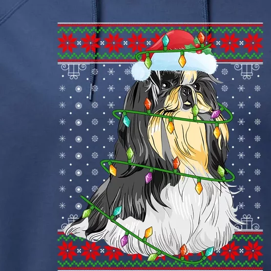 Shih Tzu Christmas Lights Ugly Sweater Shih Tzu Dog Xmas Funny Gift Performance Fleece Hoodie