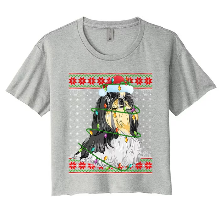 Shih Tzu Christmas Lights Ugly Sweater Shih Tzu Dog Xmas Funny Gift Women's Crop Top Tee