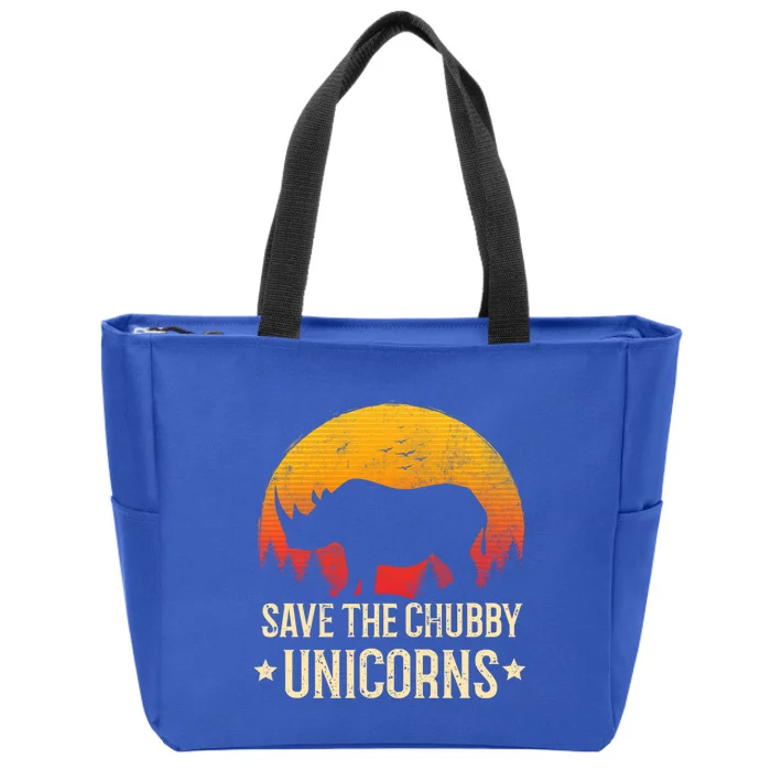 Save The Chubby Unicorns Cute Gift Retro Sunset Gift Zip Tote Bag