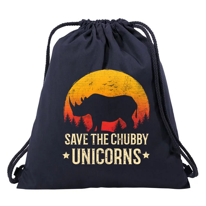 Save The Chubby Unicorns Cute Gift Retro Sunset Gift Drawstring Bag