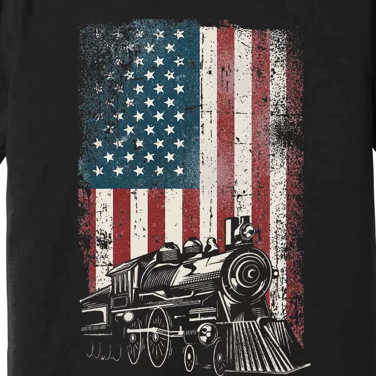 Steam Train Driver Trainspotting Locomotive American Flag Premium T-Shirt