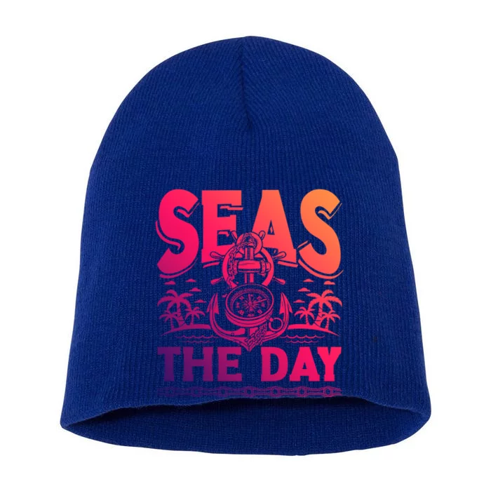 Seas The Day Sea Sailor Maritime Gift Short Acrylic Beanie