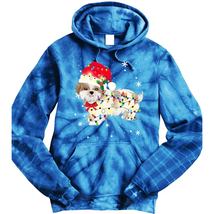 Shih Tzu Dog Christmas Light Xmas Mom Dad Funny Gift Great Gift Tie Dye Hoodie